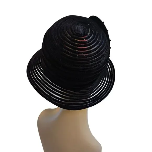 Swan Hat NY Black Velvet ClocheFlapper 1920s Gatsby Beaded Hat